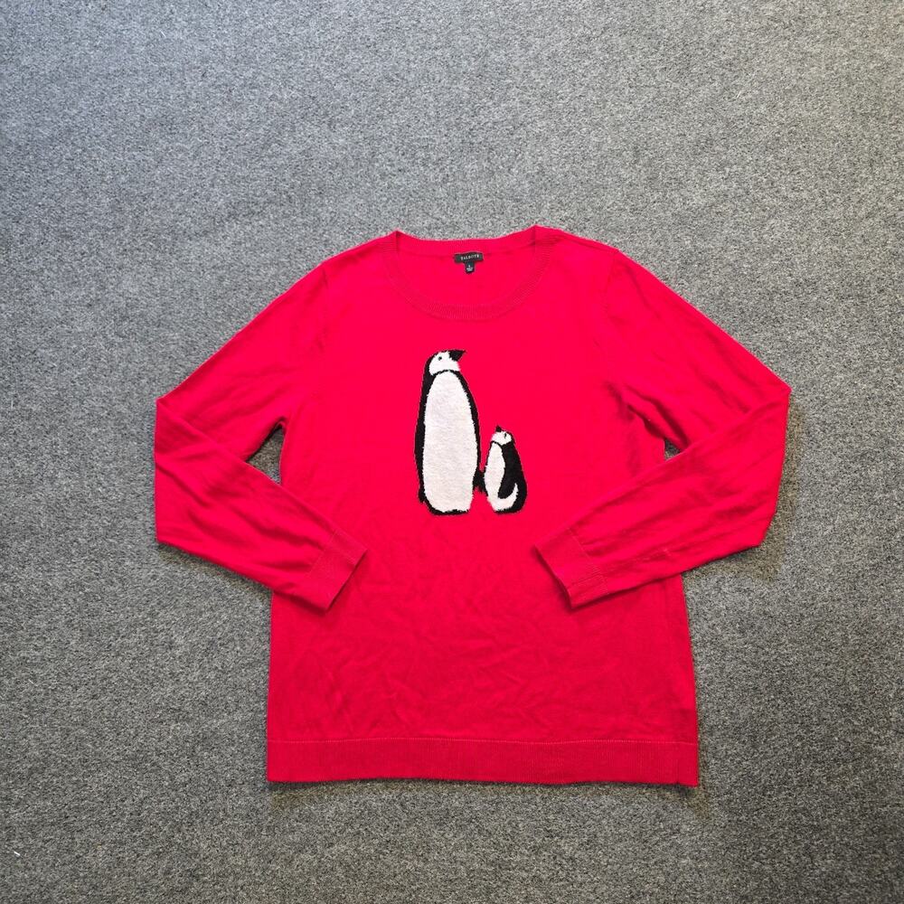 Talbots Sweater Womens Size Large Red Penguin Cashmere Blend Long Sleeve Casual